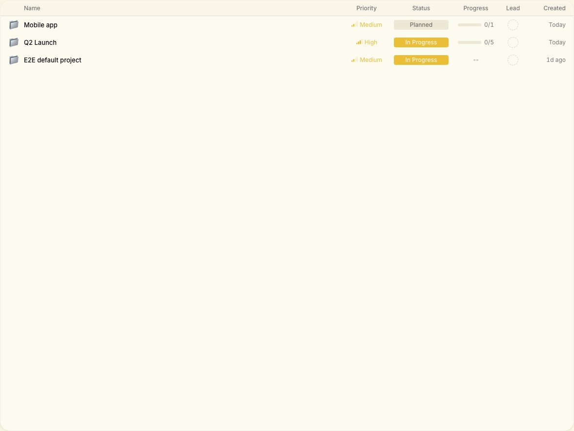 Projects page listing Q2 Launch and Mobile app initiatives
