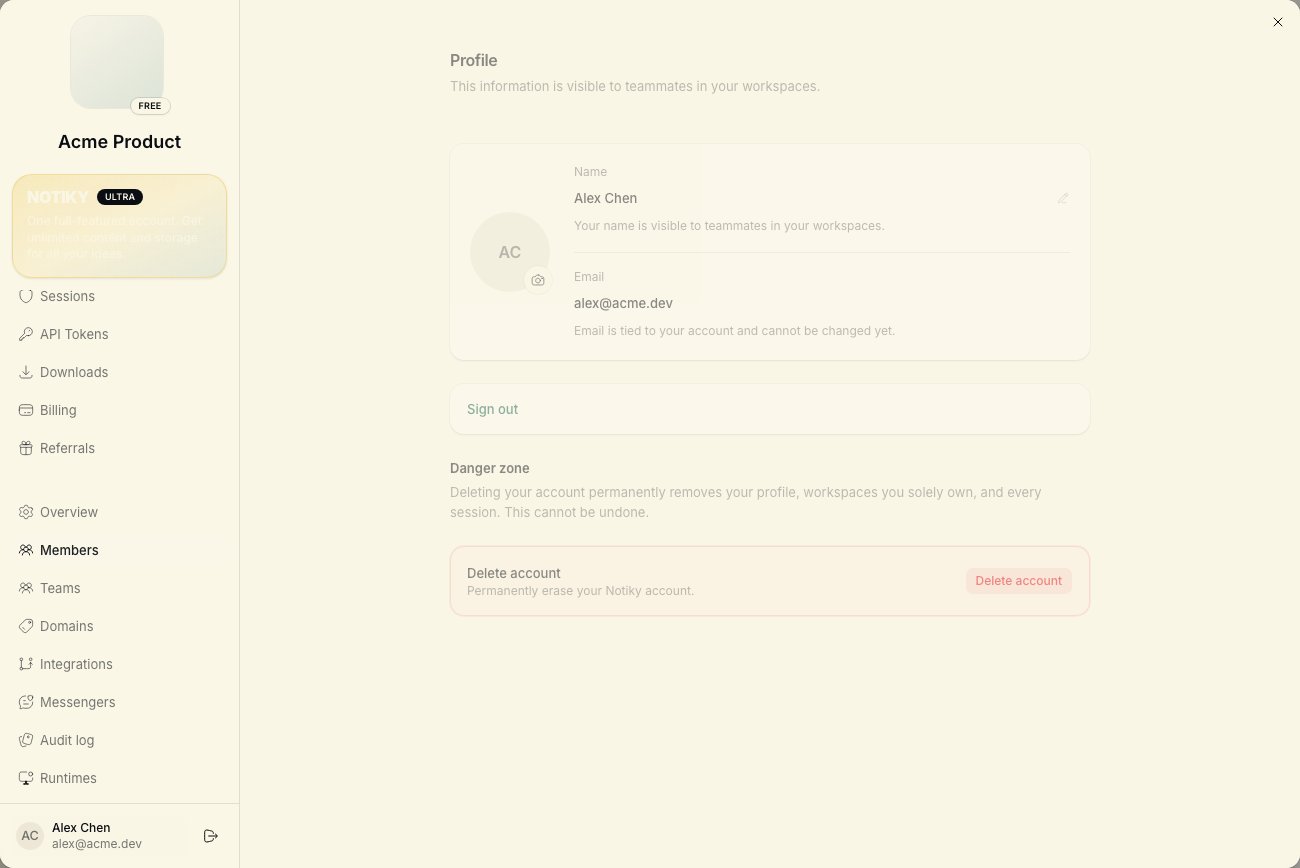 Settings Members tab with workspace owner and pending invite