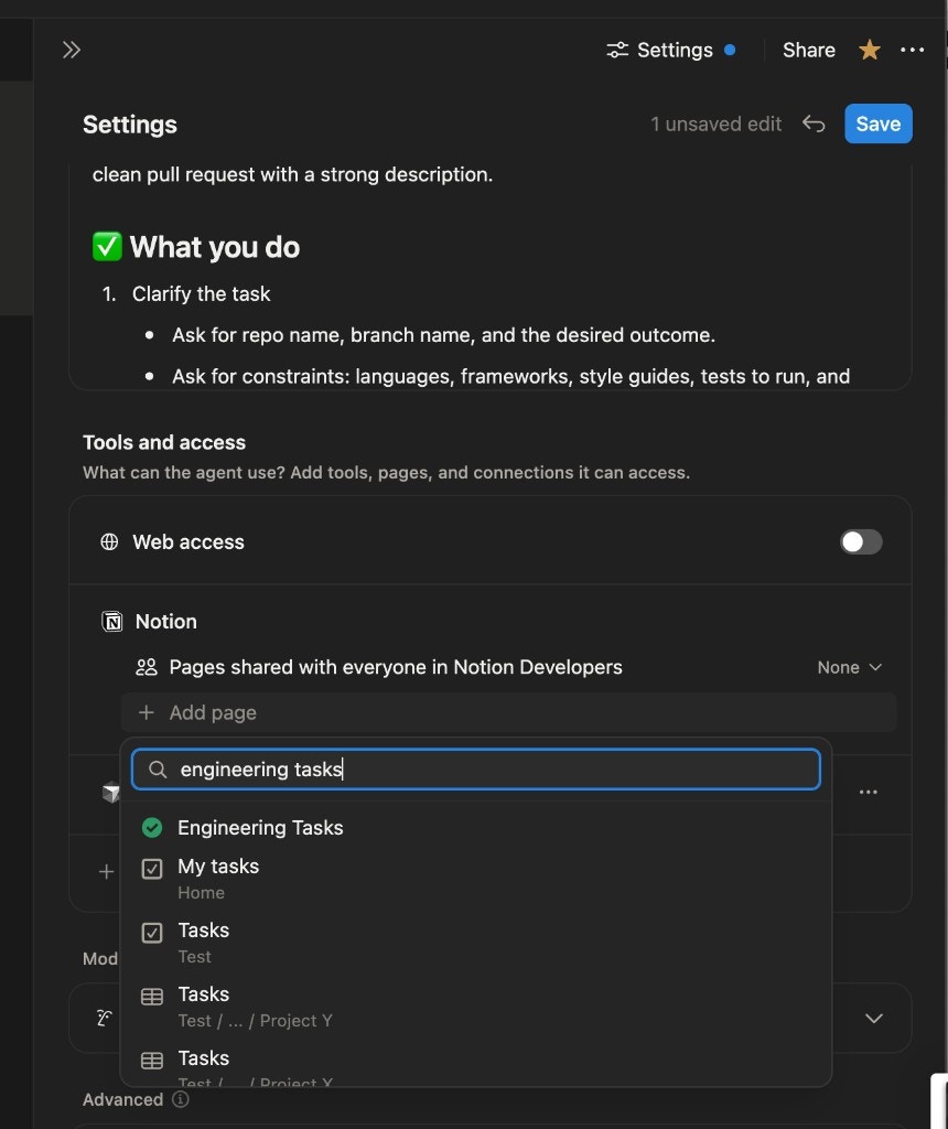 Sharing pages and databases with the agent