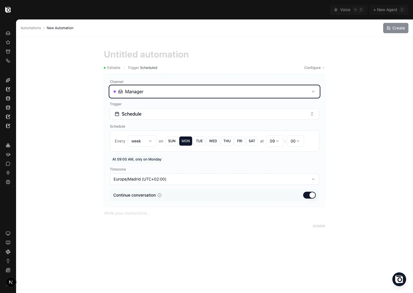 New automation editor with channel and trigger selectors visible