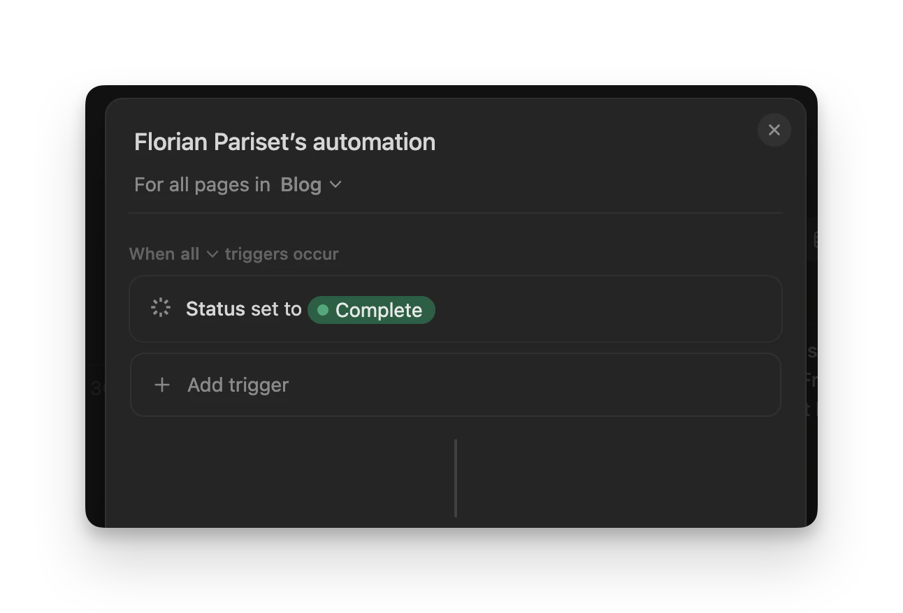 Notion trigger configuration panel
