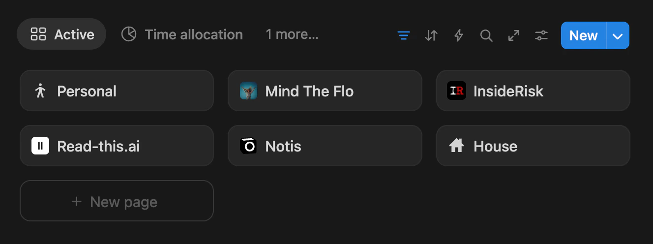 Here’s how my own Areas database looks like.