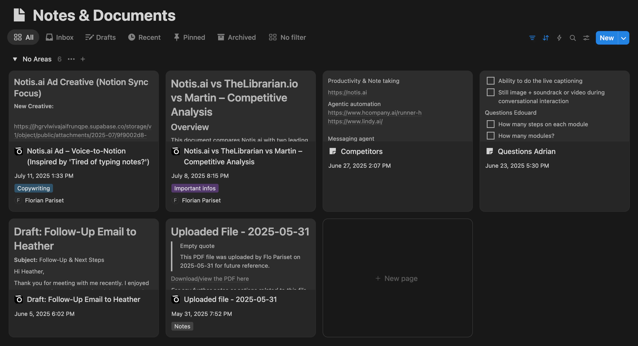 By default, your notes are organized by area, but you can easily modify the view to organize them by project.