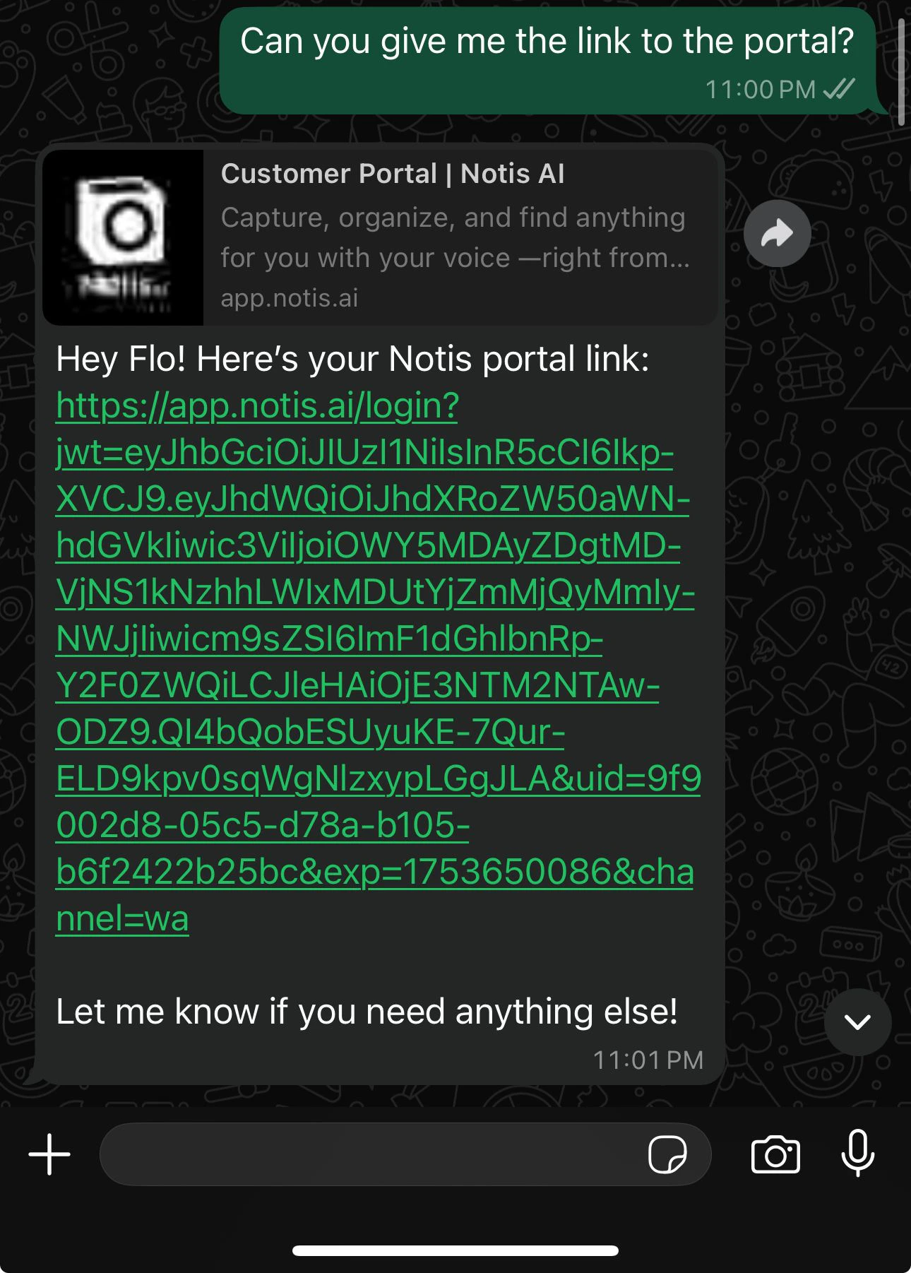 Accessing the portal on WhatsApp