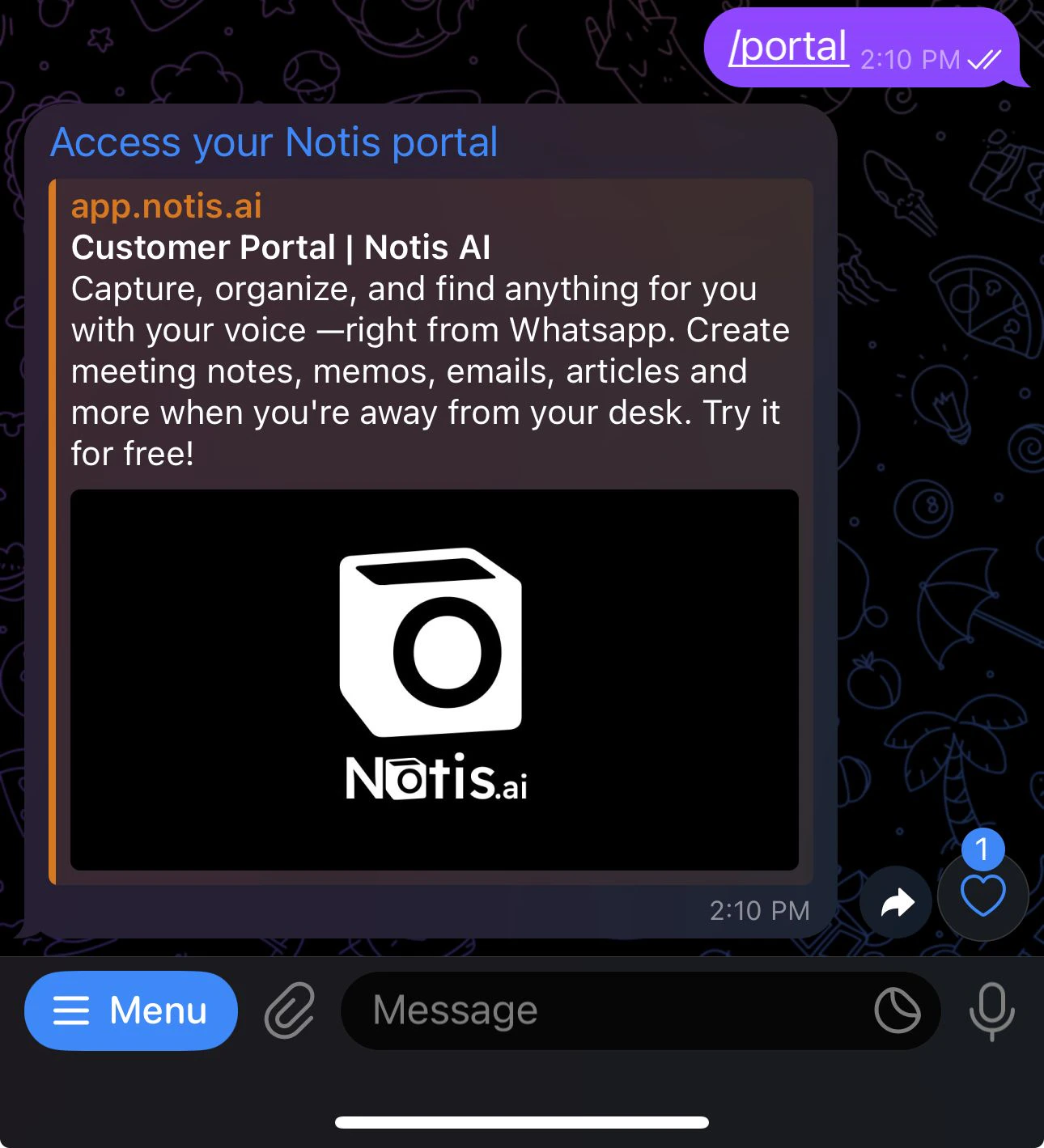 Accessing the portal on Telegram