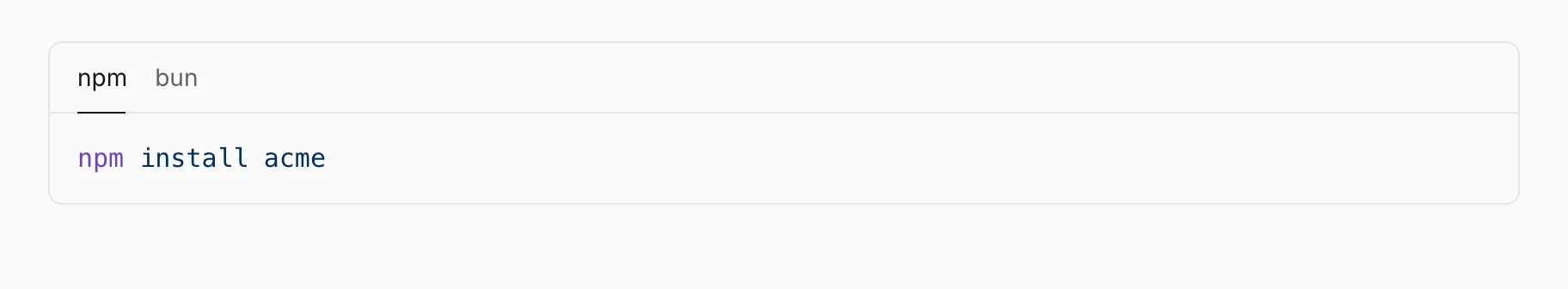 Tabs with npm and bun on a Notra site