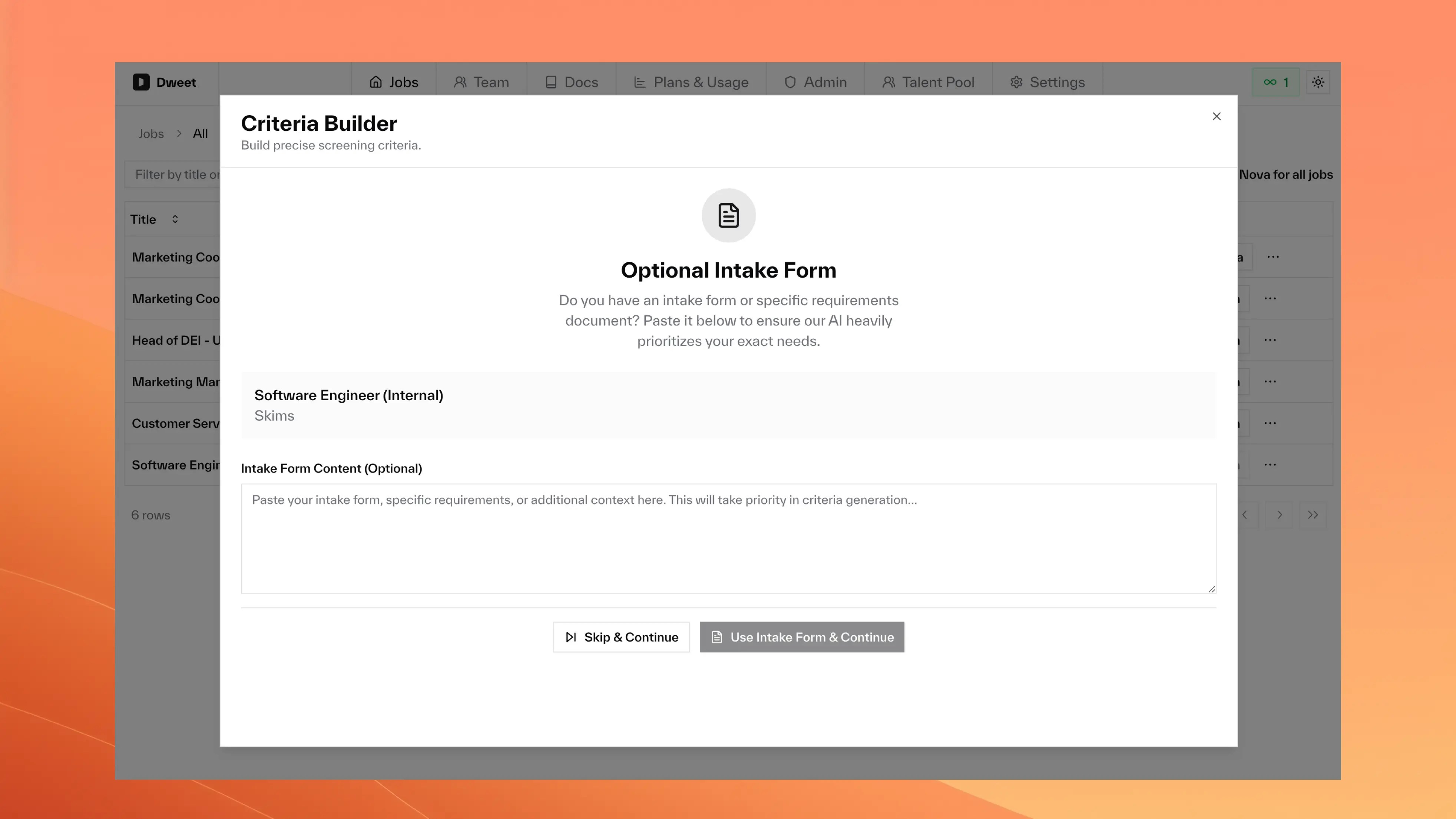 Criteria Builder Intake Form