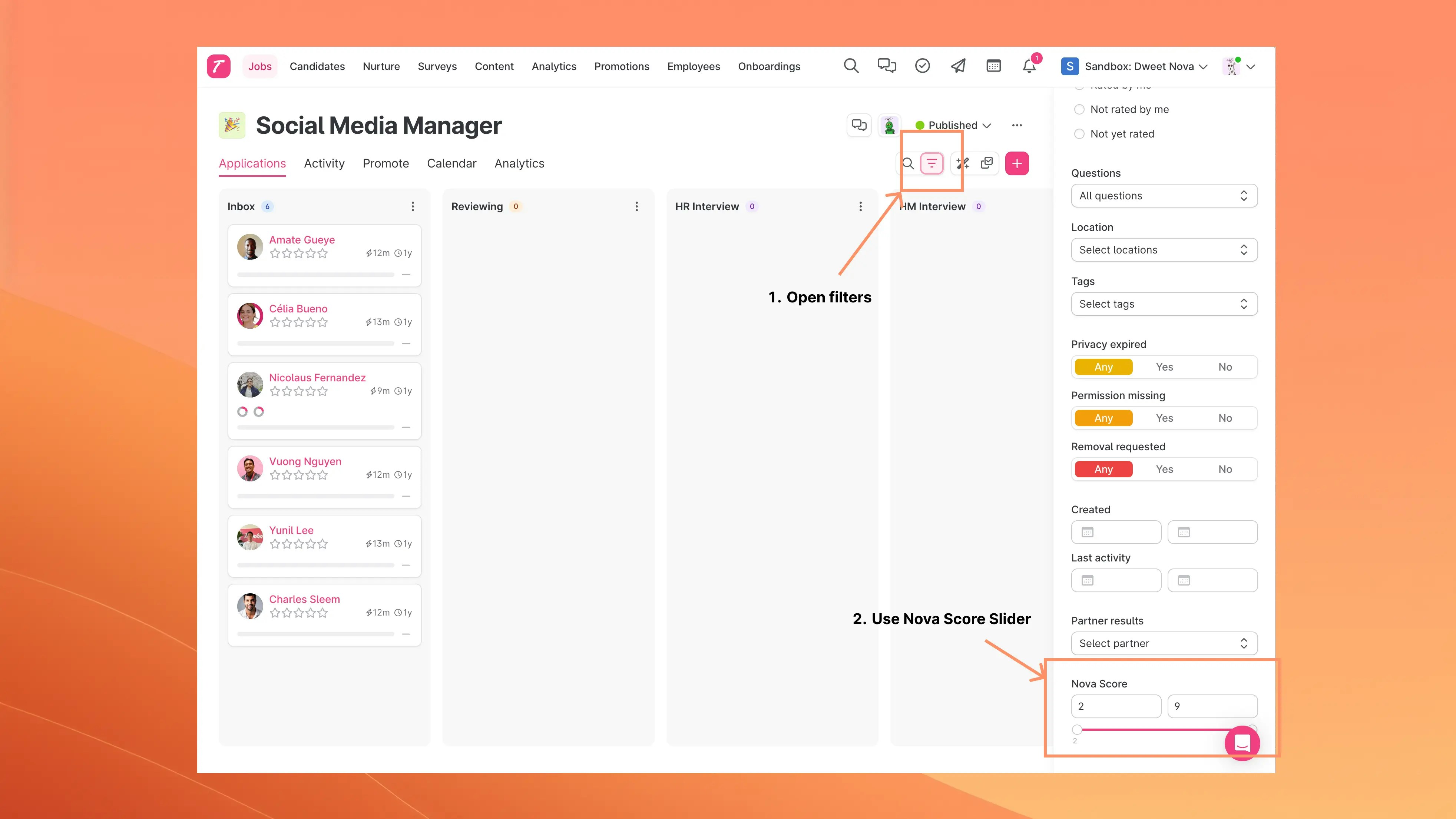 Nova Score Filtering