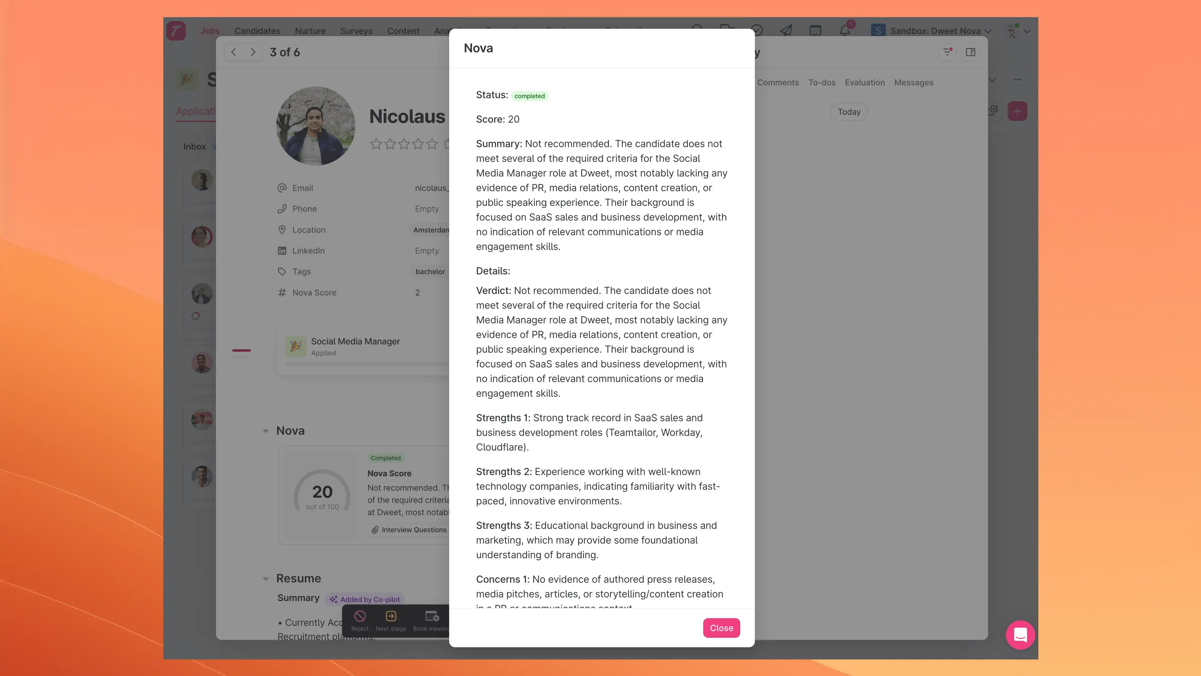 Nova Detailed Scoring Modal