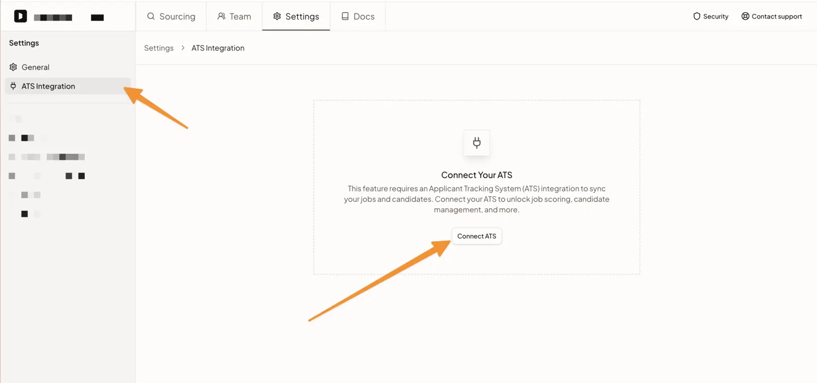 ATS Integration settings in Nova with the Connect ATS button