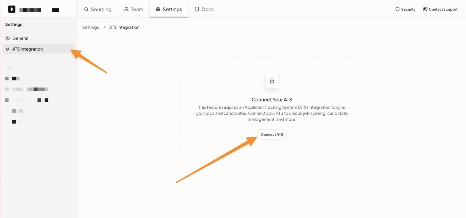 ATS Integration settings in Nova with the Connect ATS button