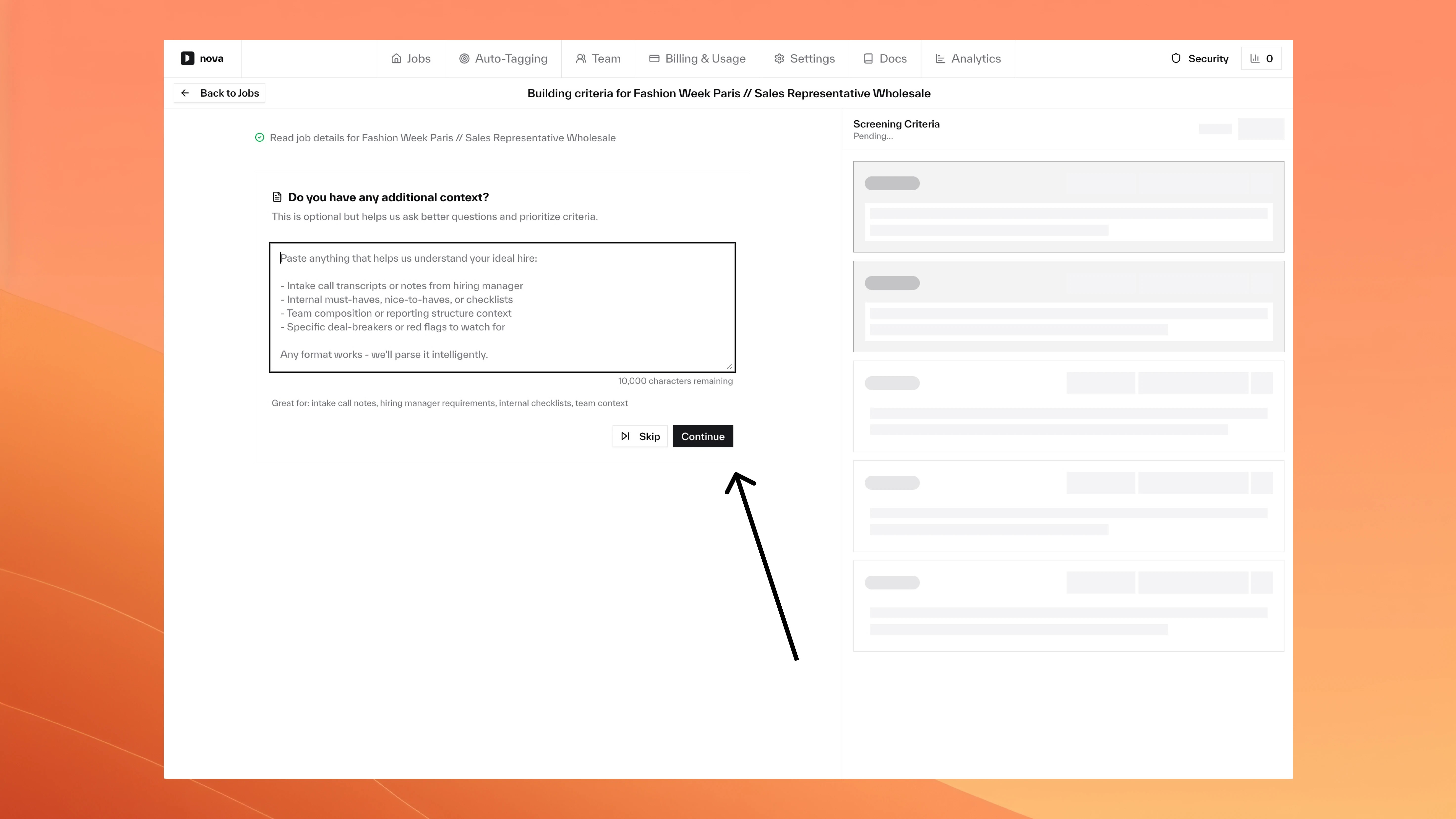 Criteria builder intake form