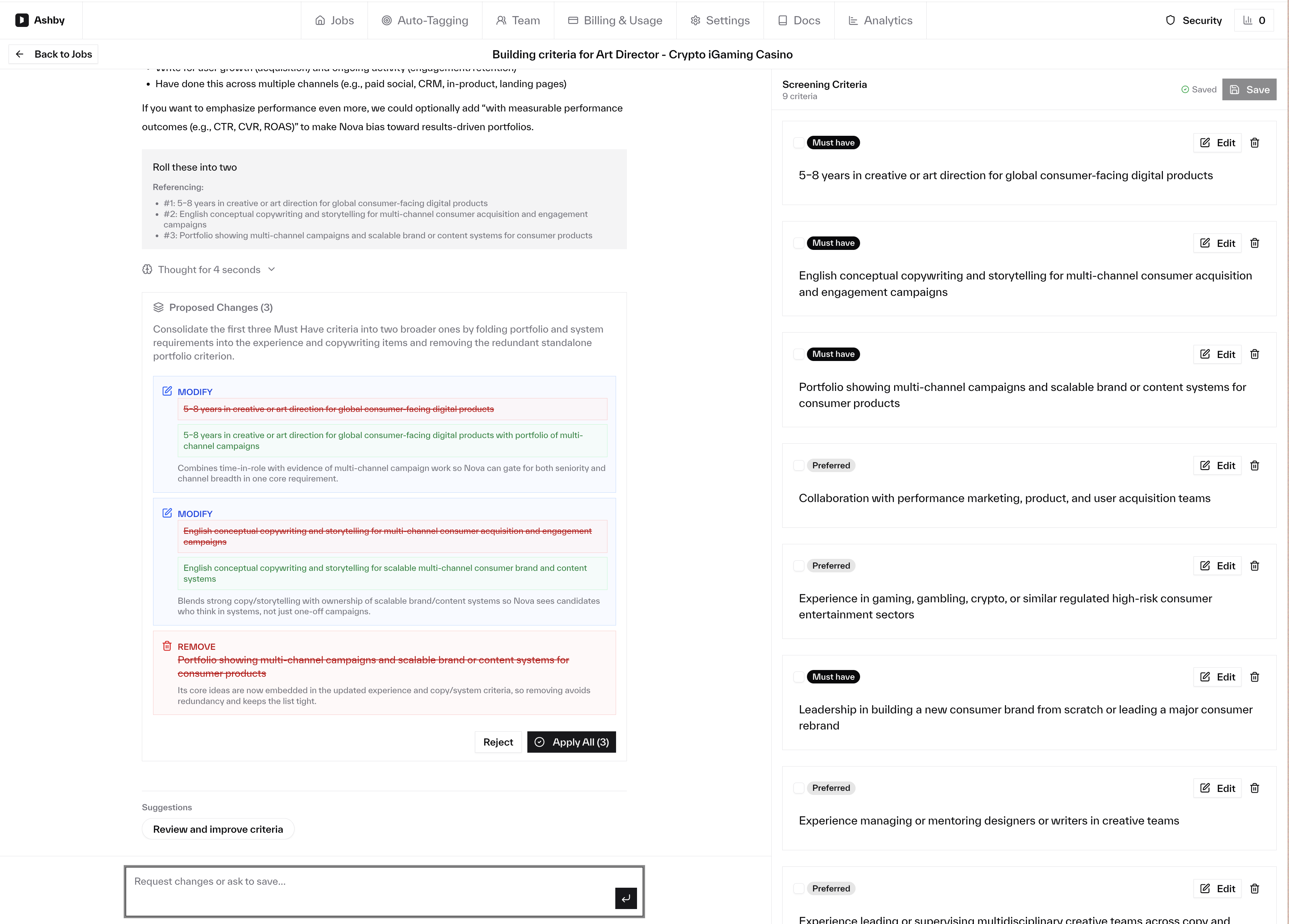 Criteria batch input