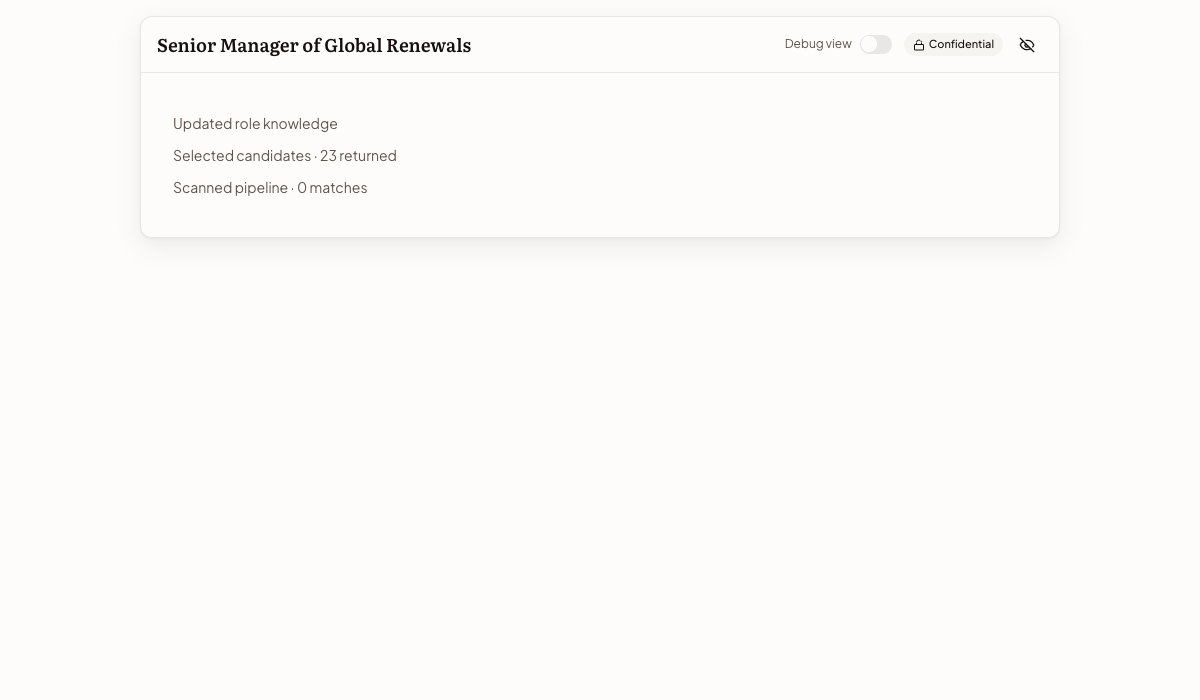 Talent Search header showing the Confidential badge and eye-off visibility control