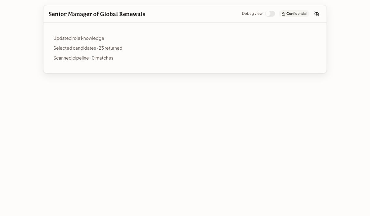 Talent Search header showing the Confidential badge and eye-off visibility control