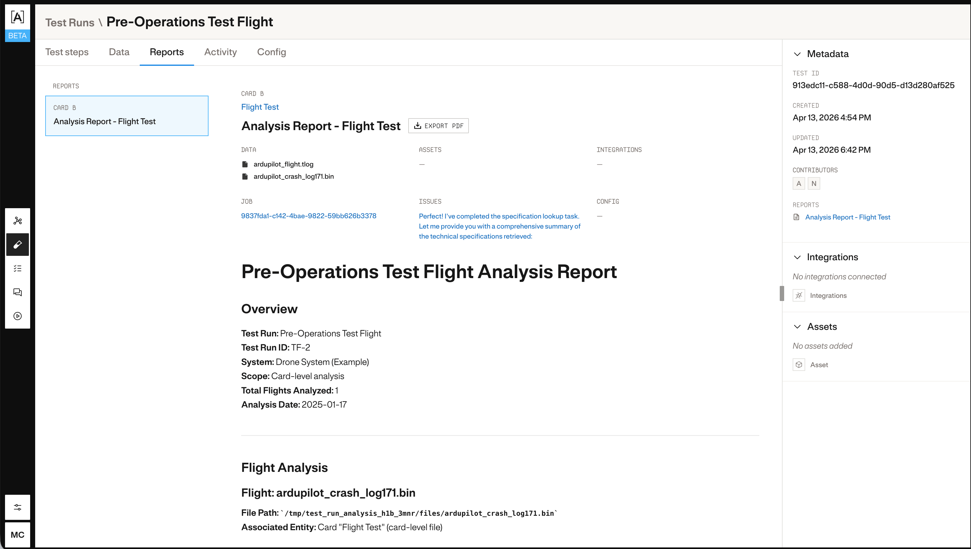 Test run analysis report