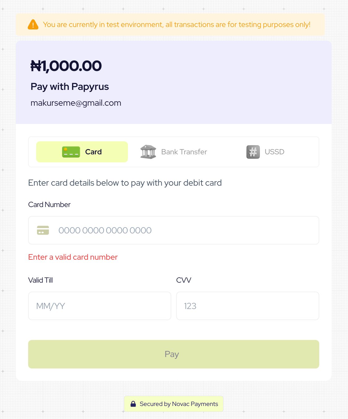 Pay with Novac prebuilt checkout