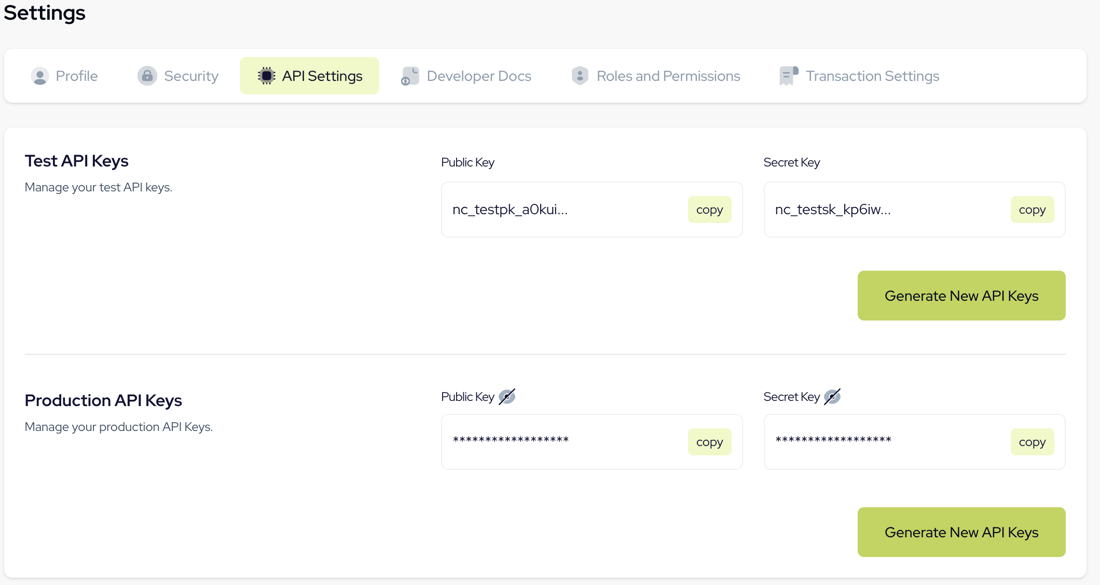 Obtain API Keys - Novac