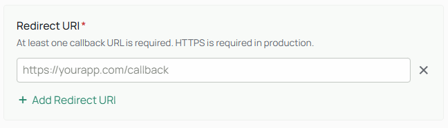 Redirect URI configuration section