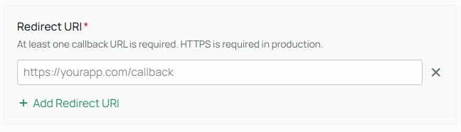Redirect URI configuration section
