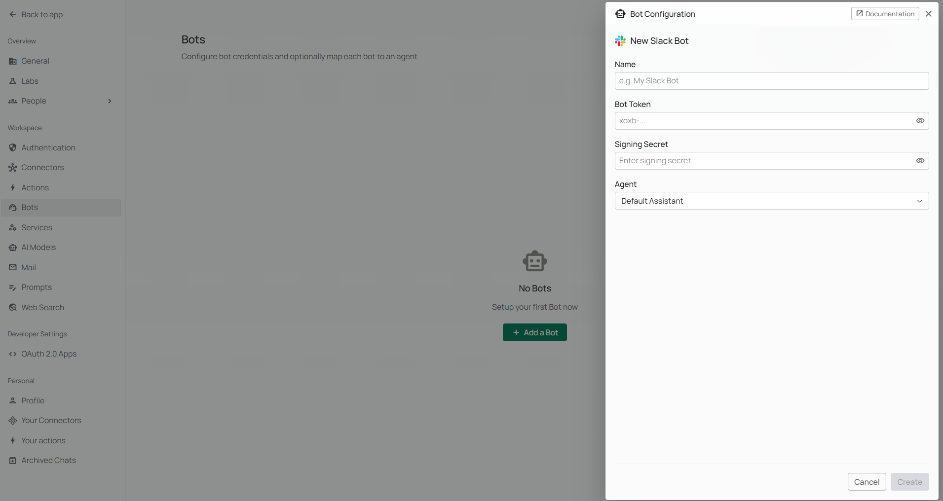 Slack bot configuration