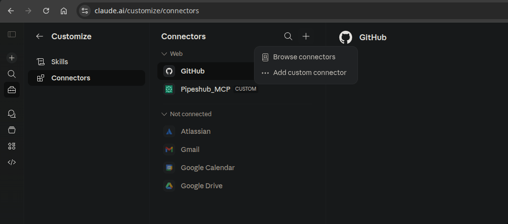 Claude.ai Connectors Settings