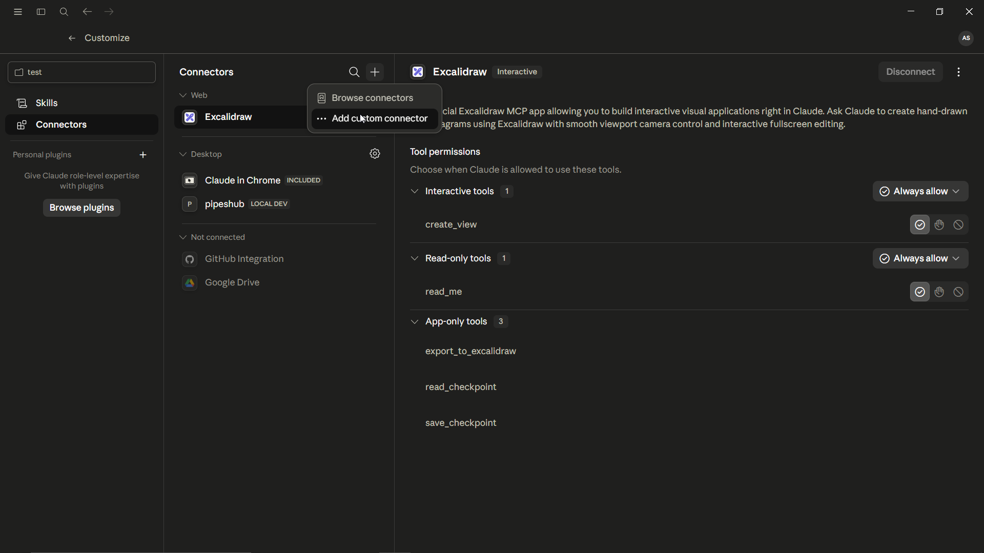 Claude Desktop Connectors settings