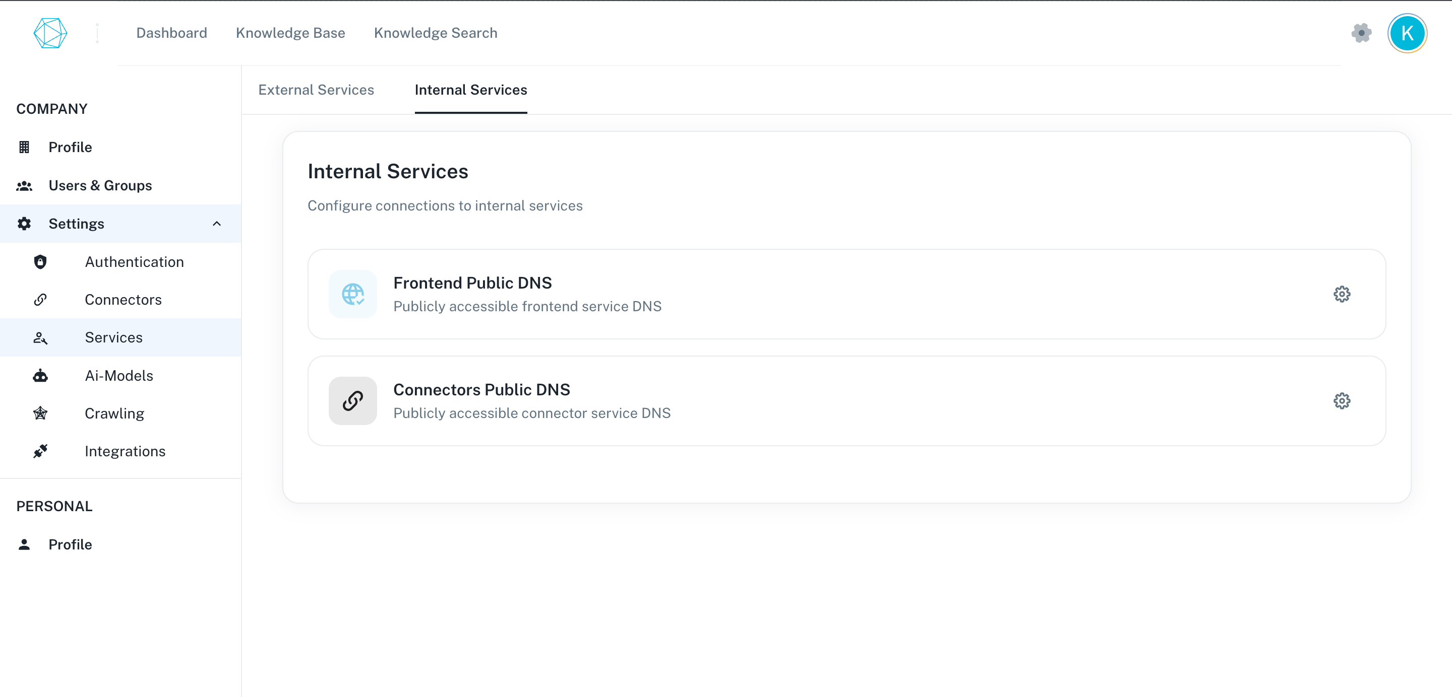 Internal Services Configuration