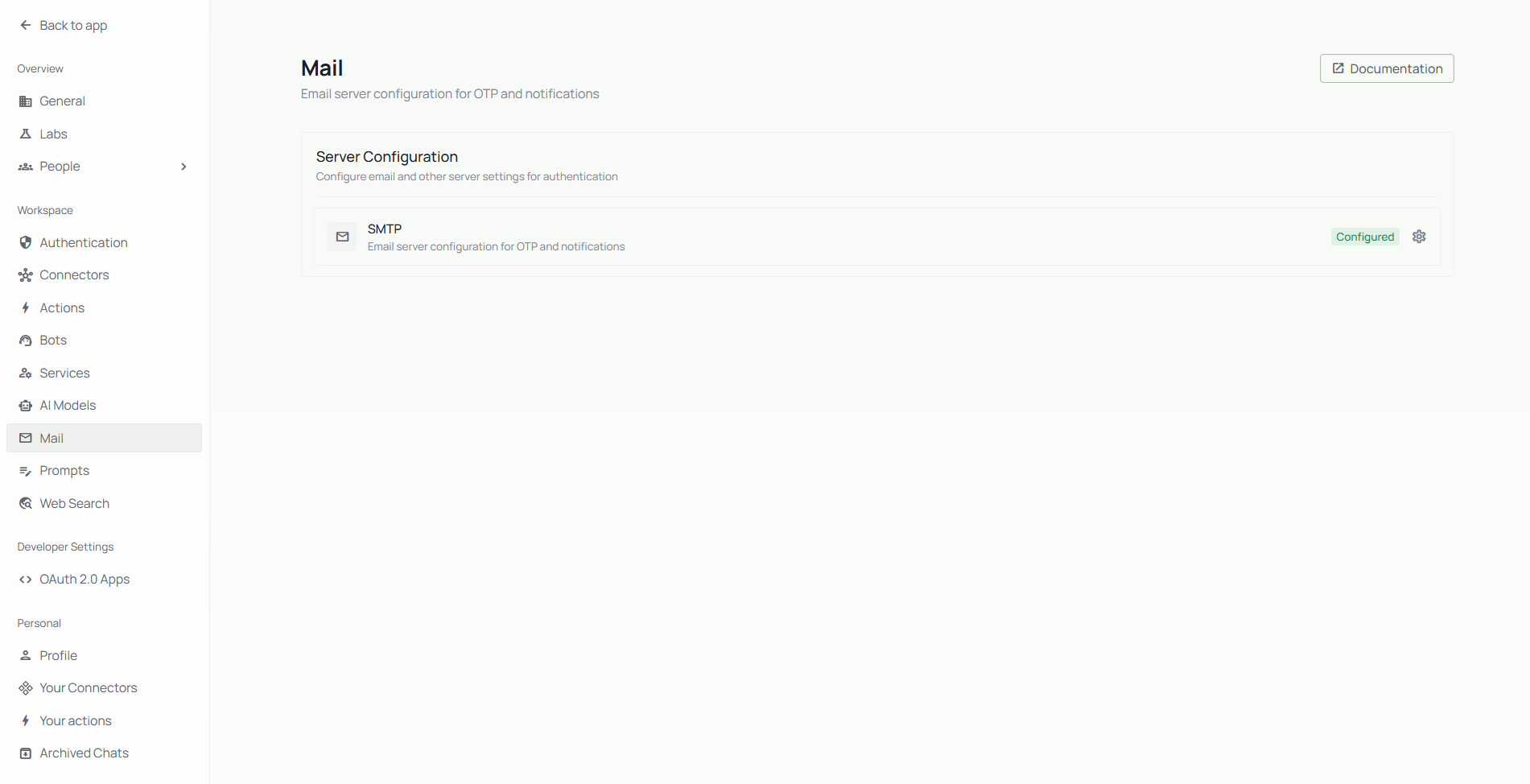 Smtp in Auth Settings page