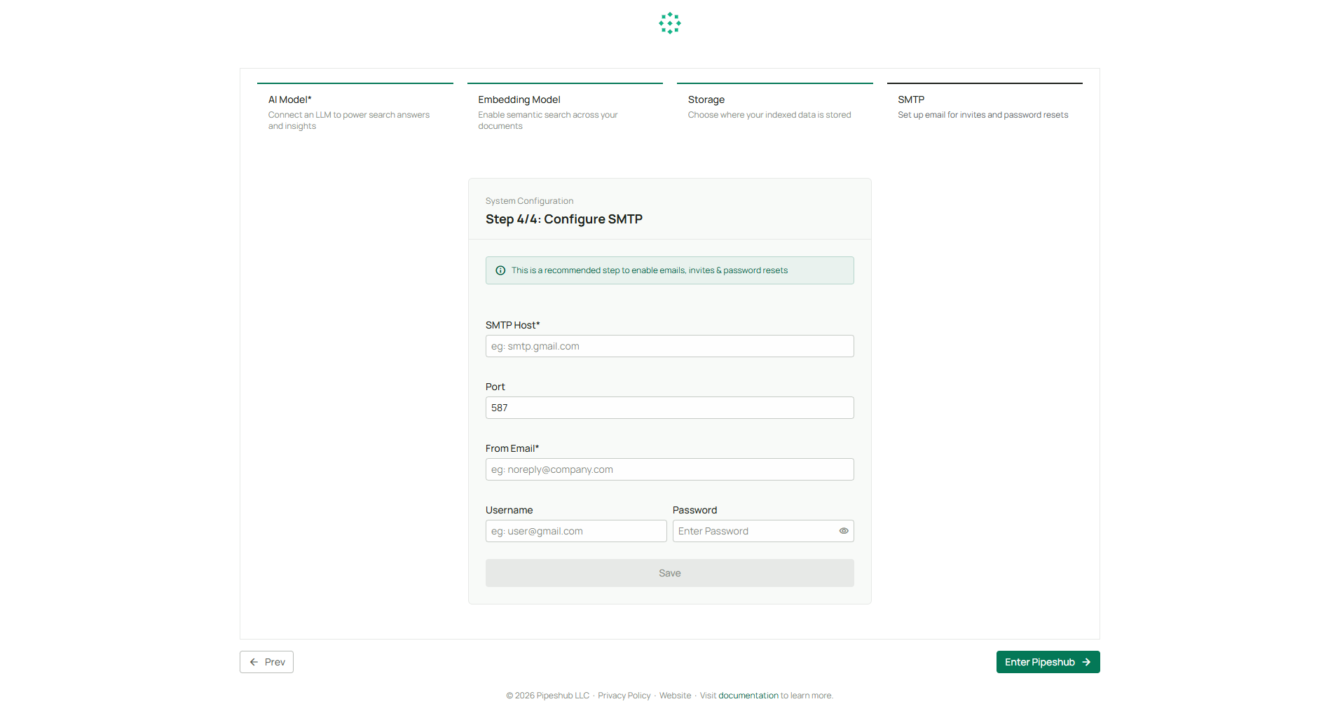 Smtp in Onboarding setup