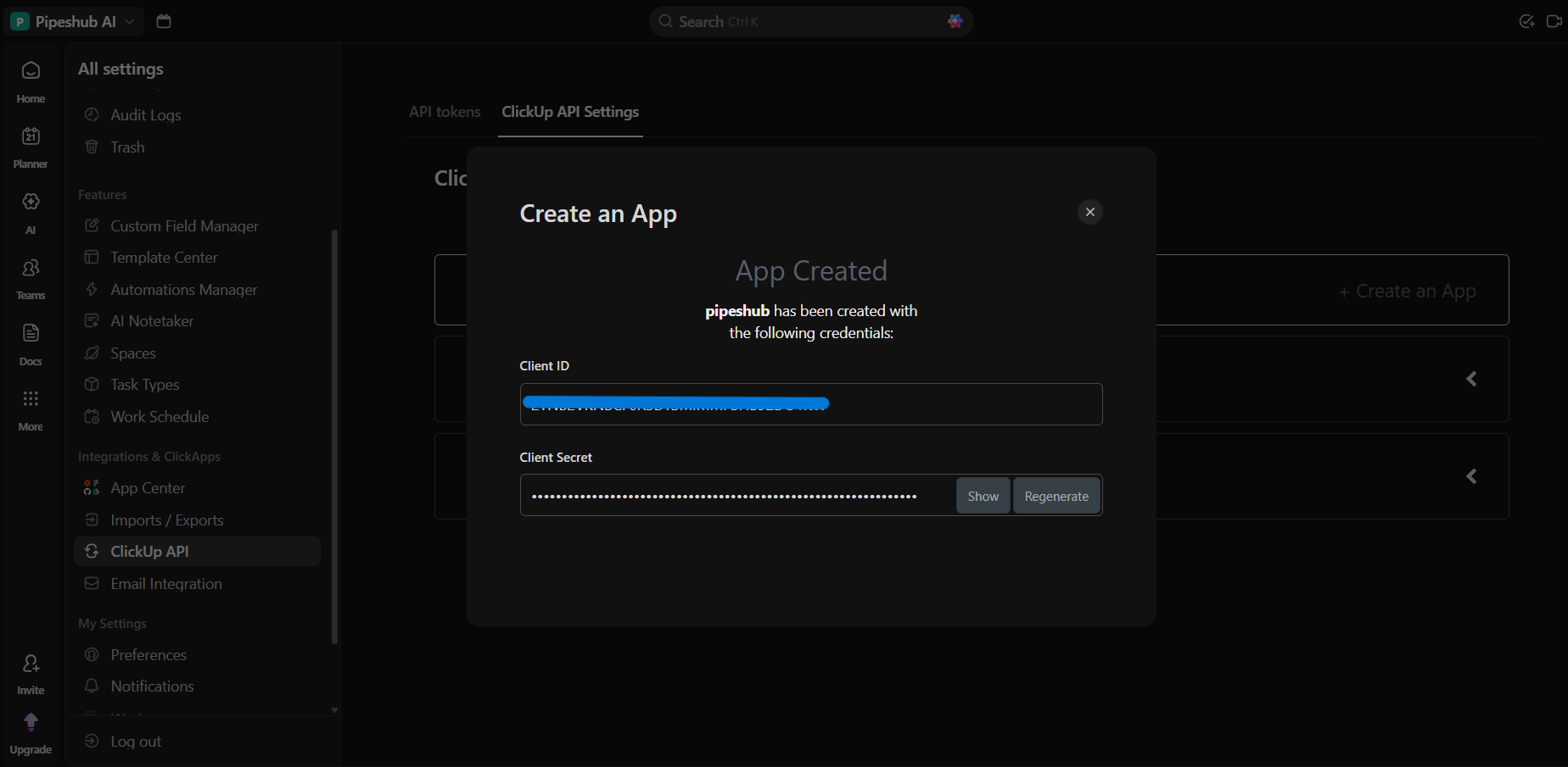 ClickUp Client ID and Client Secret