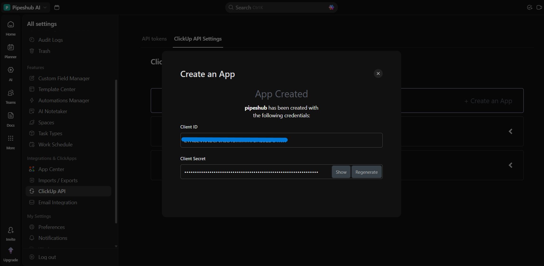 ClickUp Client ID and Client Secret