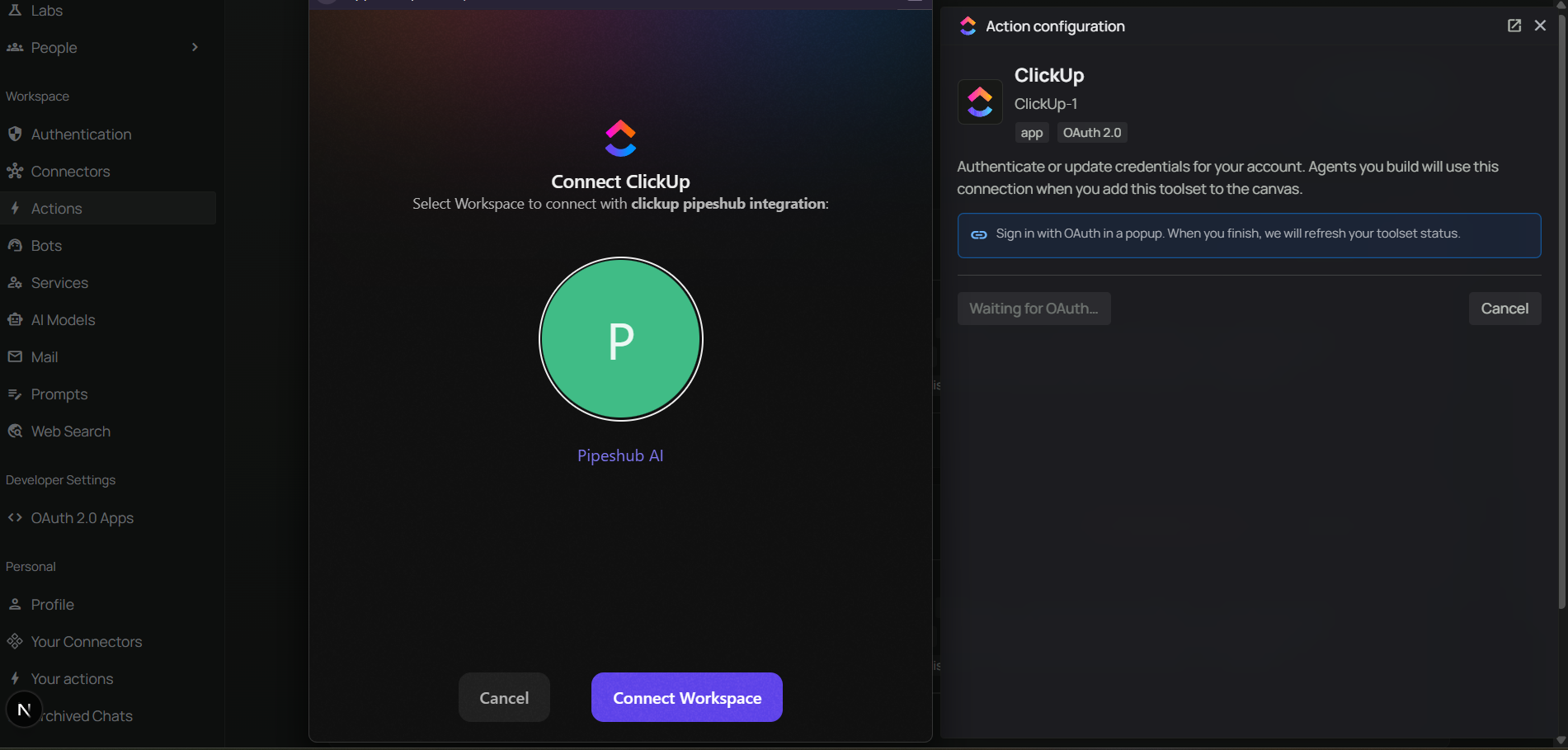Authenticate ClickUp toolset with OAuth