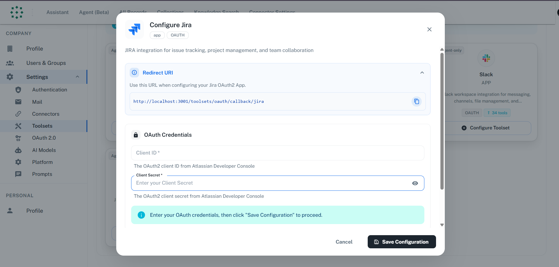 Toolset Configuration Dialog