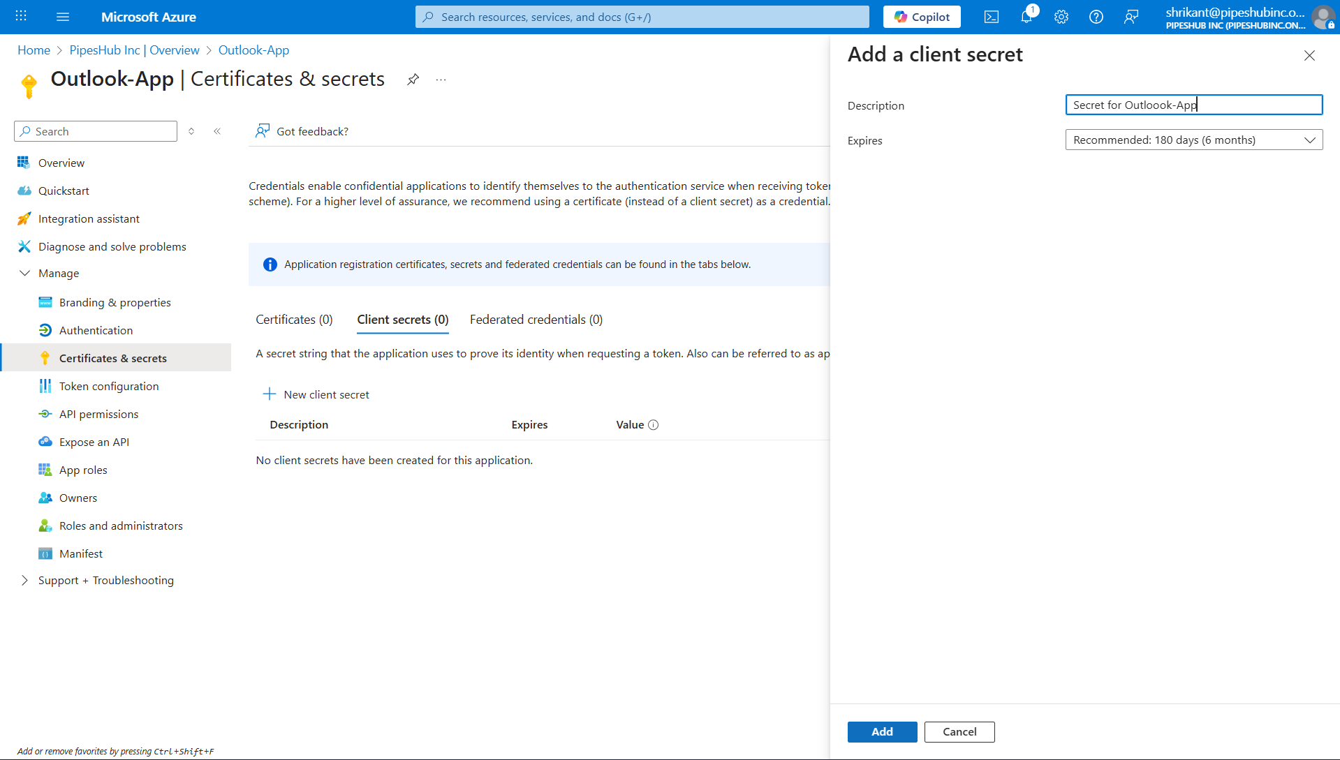 Azure — new client secret