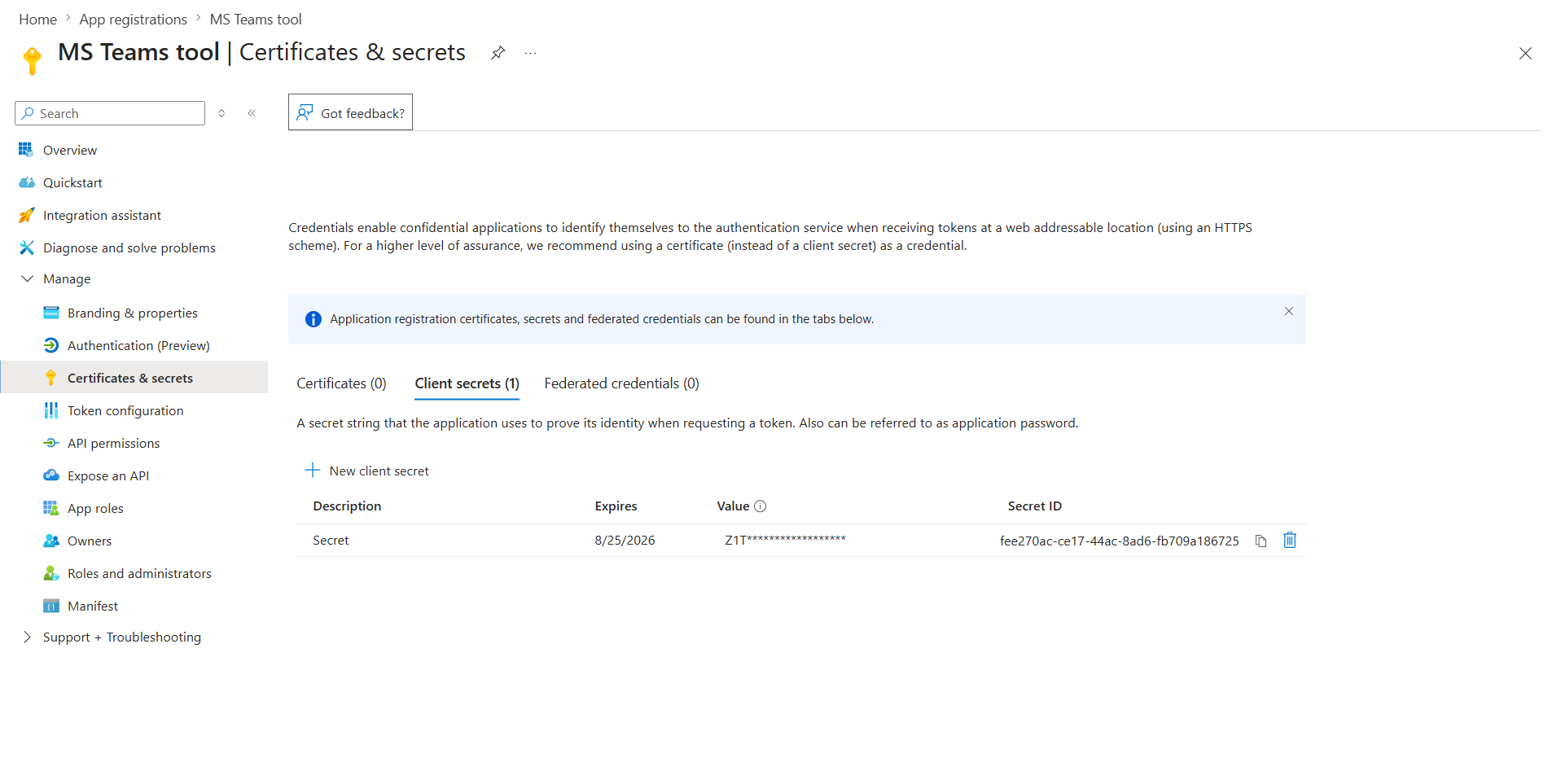 Create and copy client secret in Azure