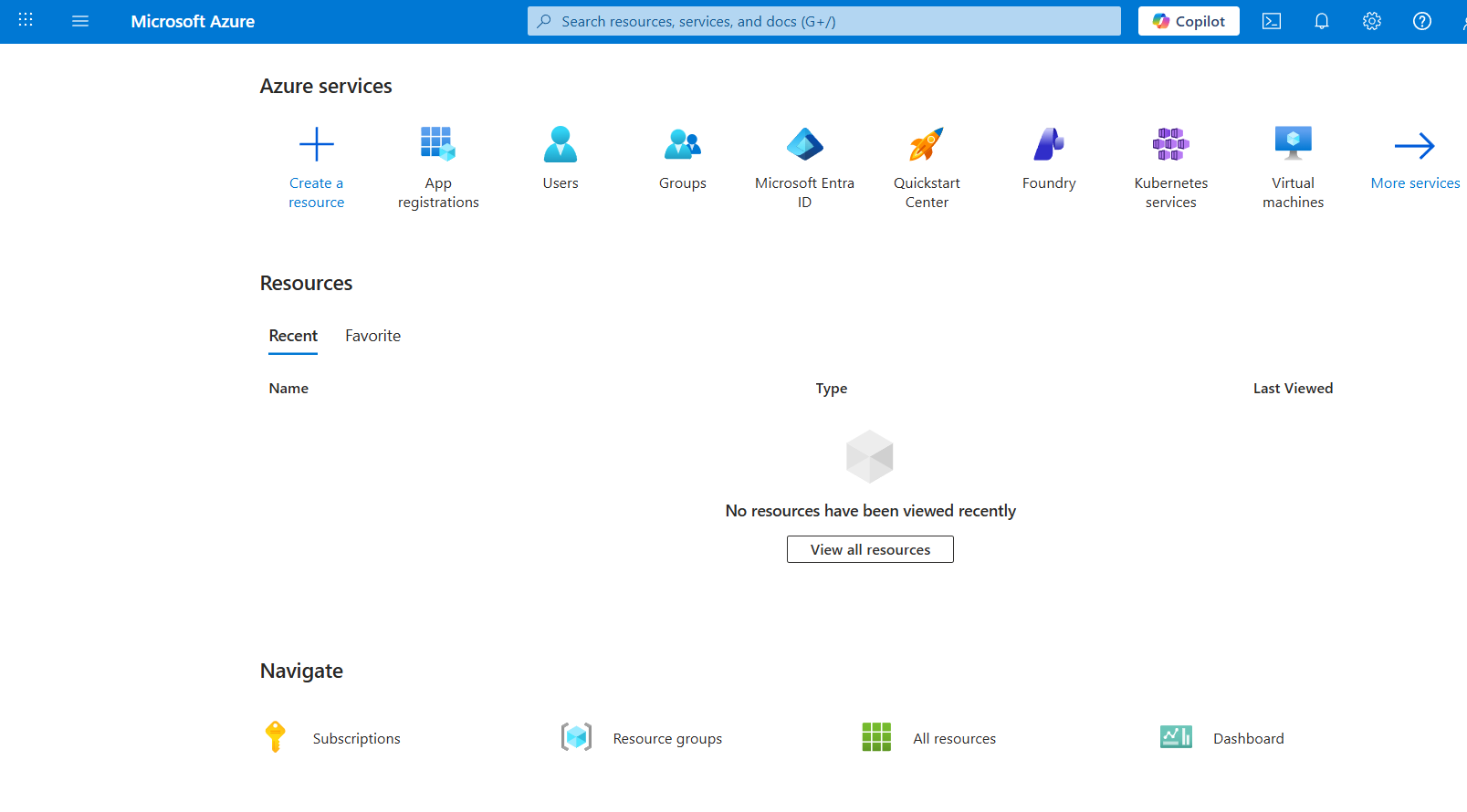 Azure portal home with App registrations