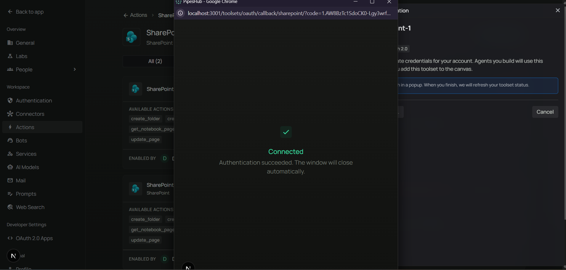 Microsoft OAuth consent popup — sign in and accept permissions