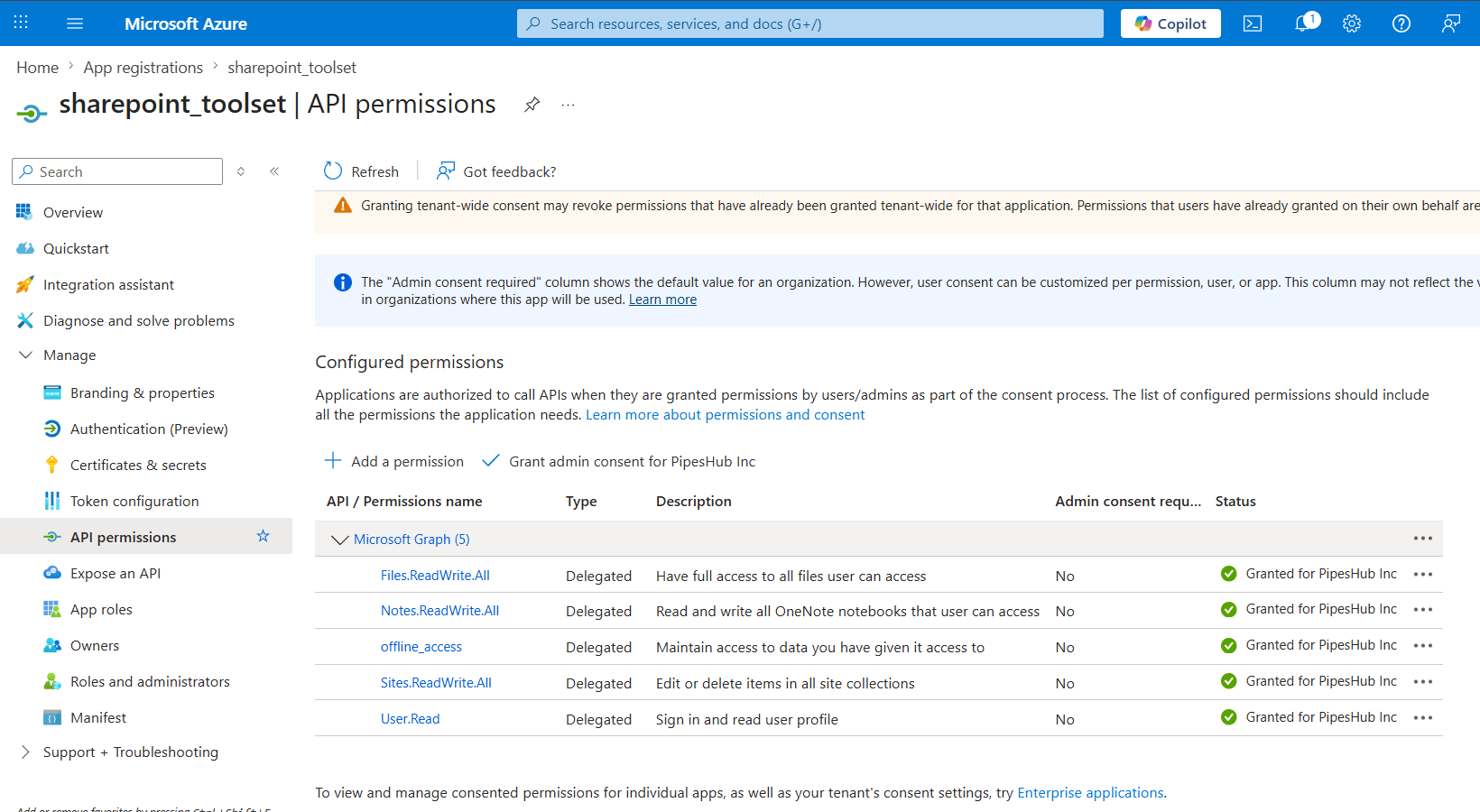 Add Microsoft Graph delegated permissions for SharePoint