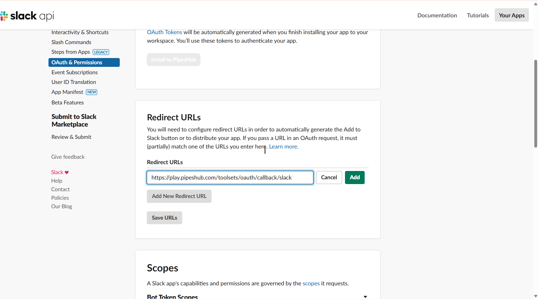 Add Redirect URL