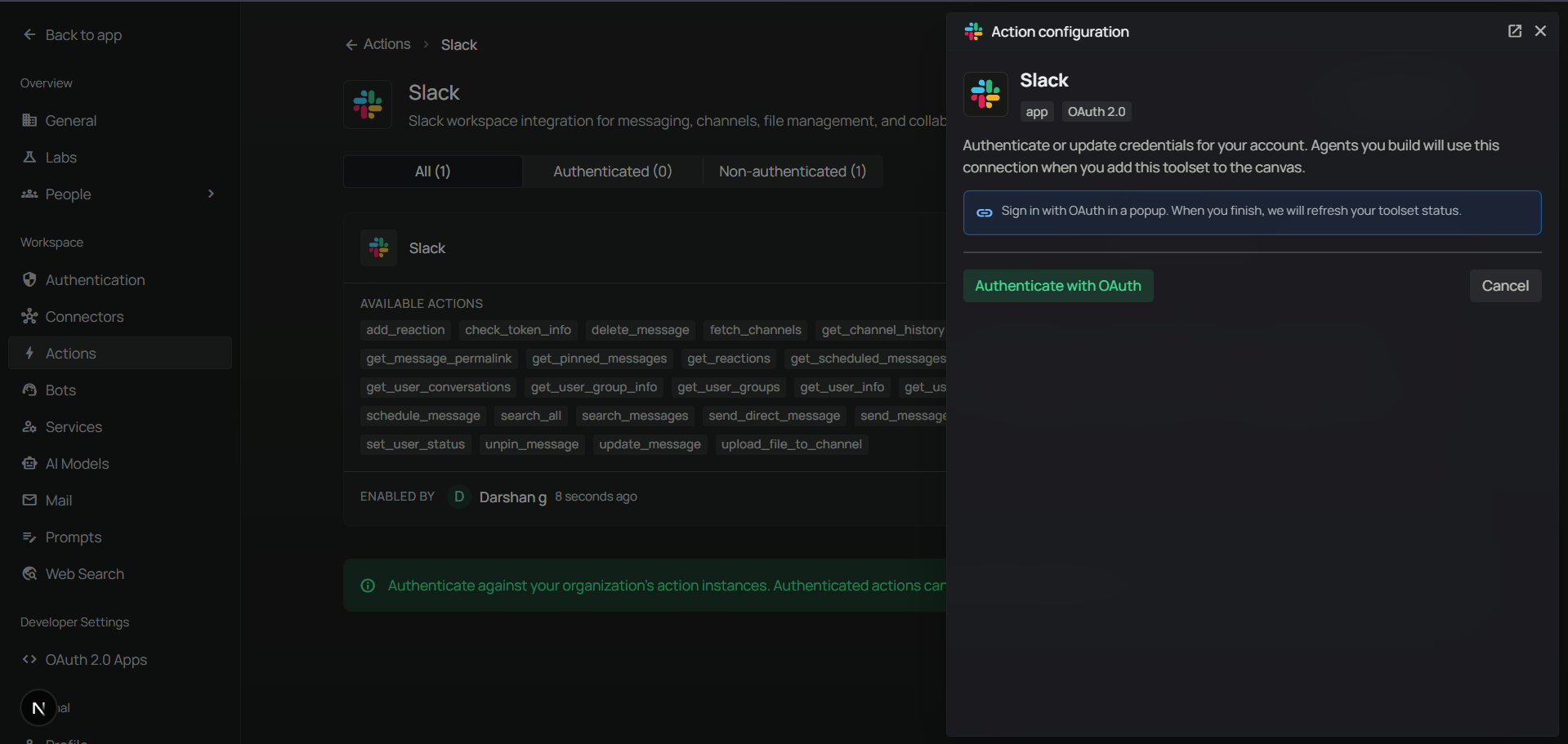 Slack authorization — review and allow