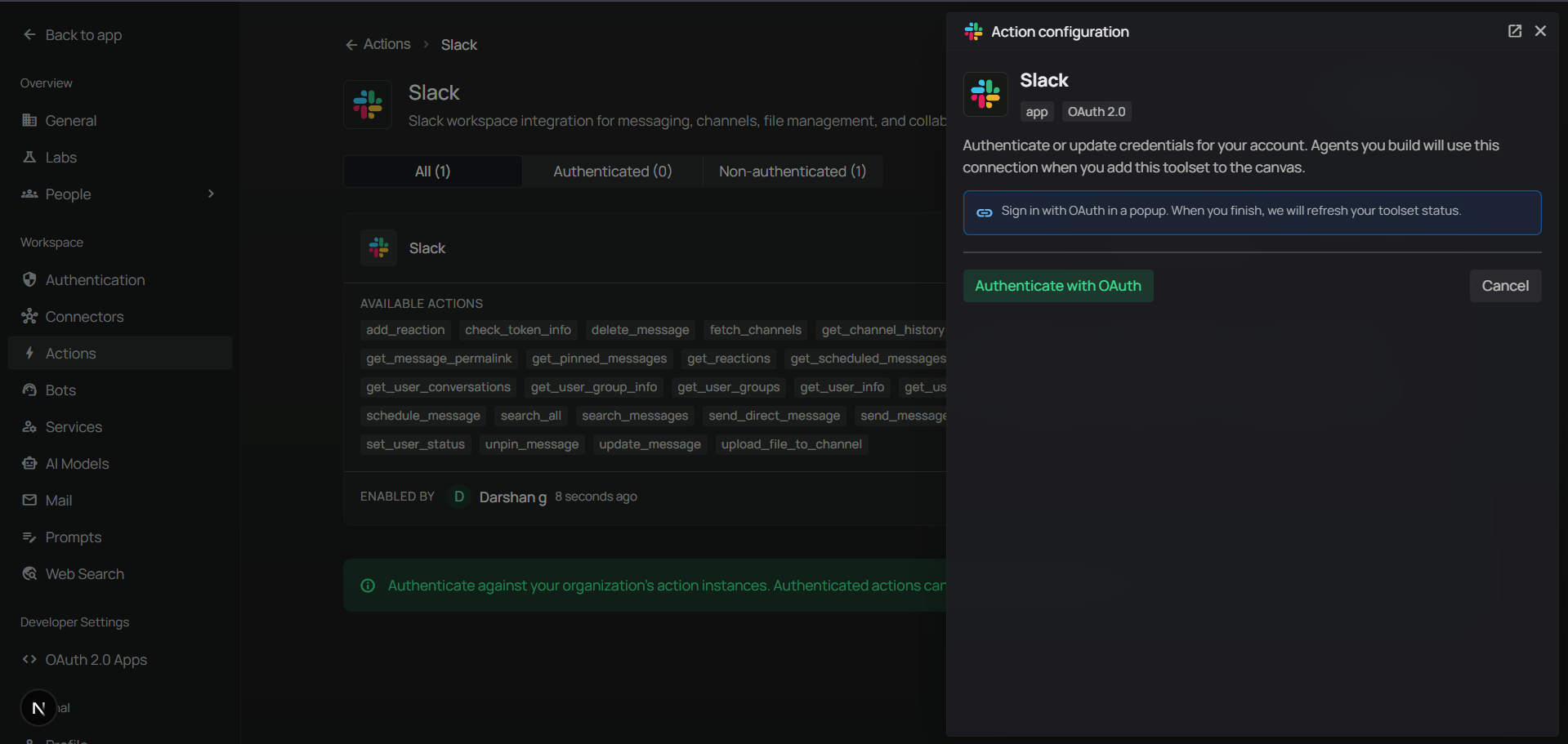 Slack authorization — review and allow