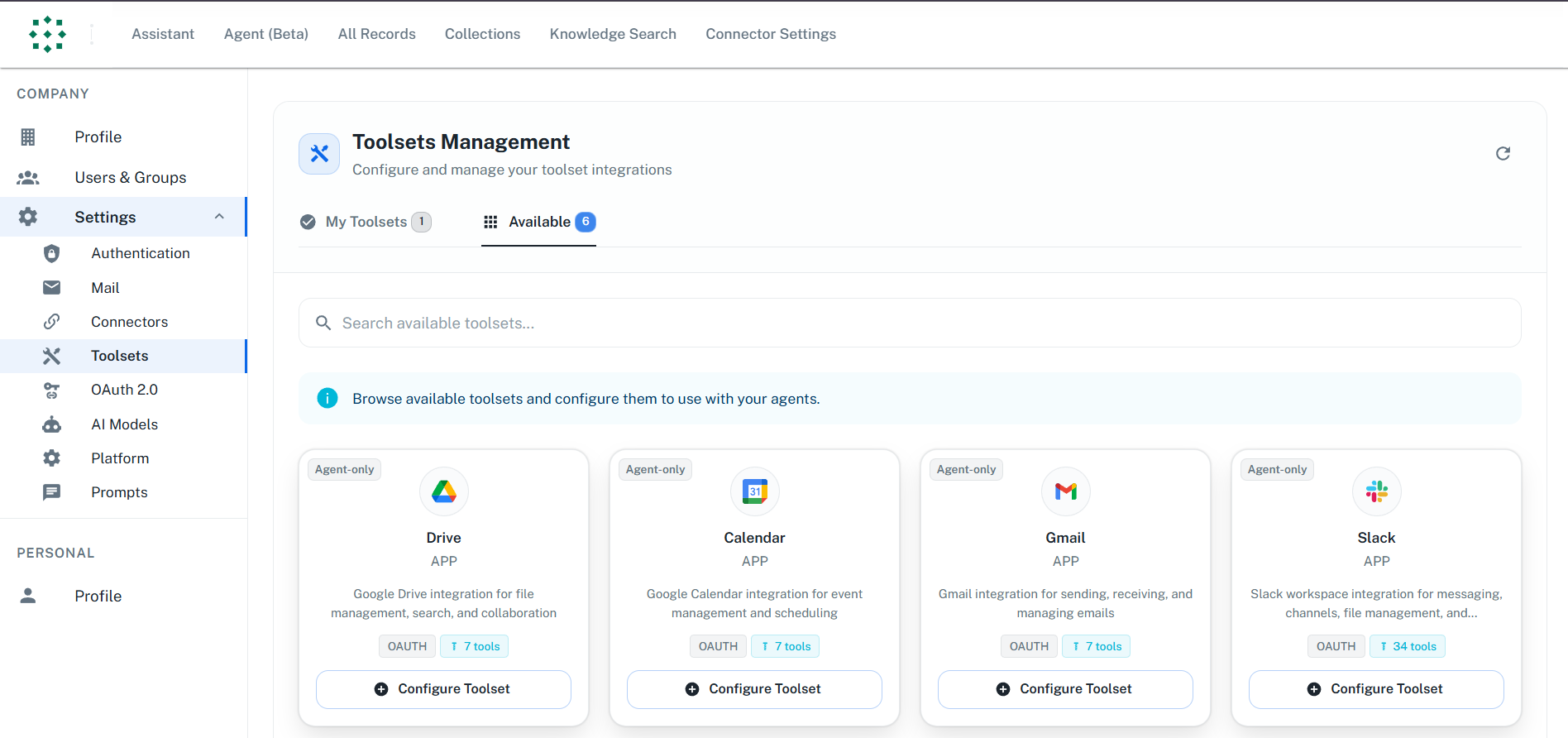 Actions page