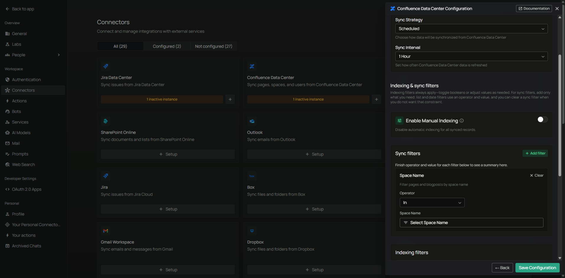 Confluence Data Center filters configuration