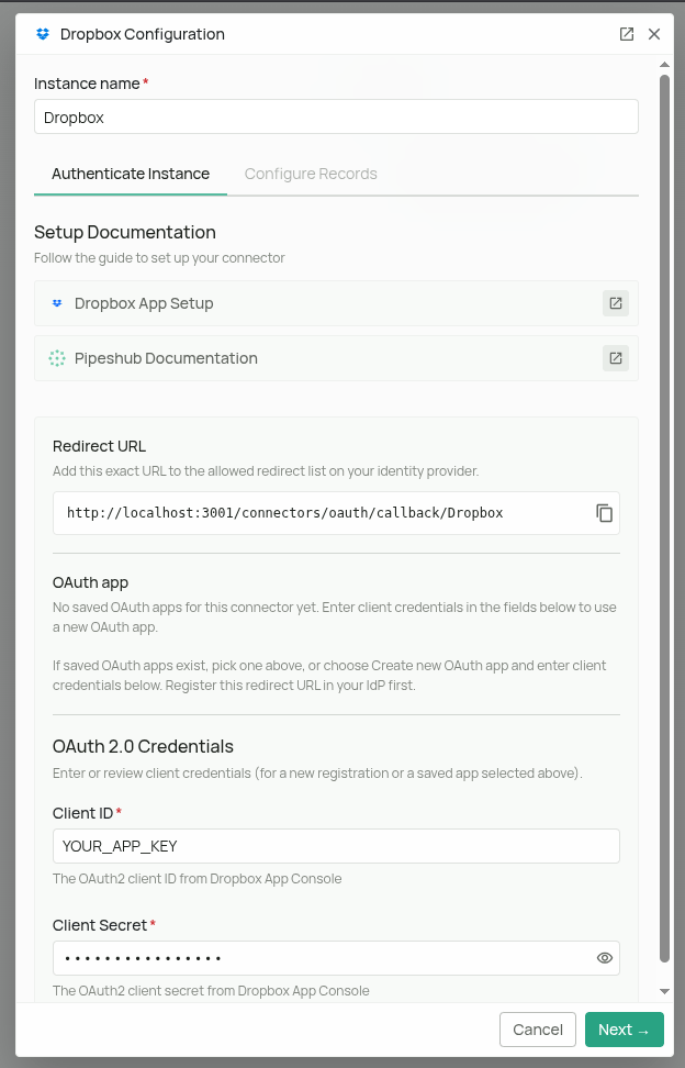 Dropbox Configuration