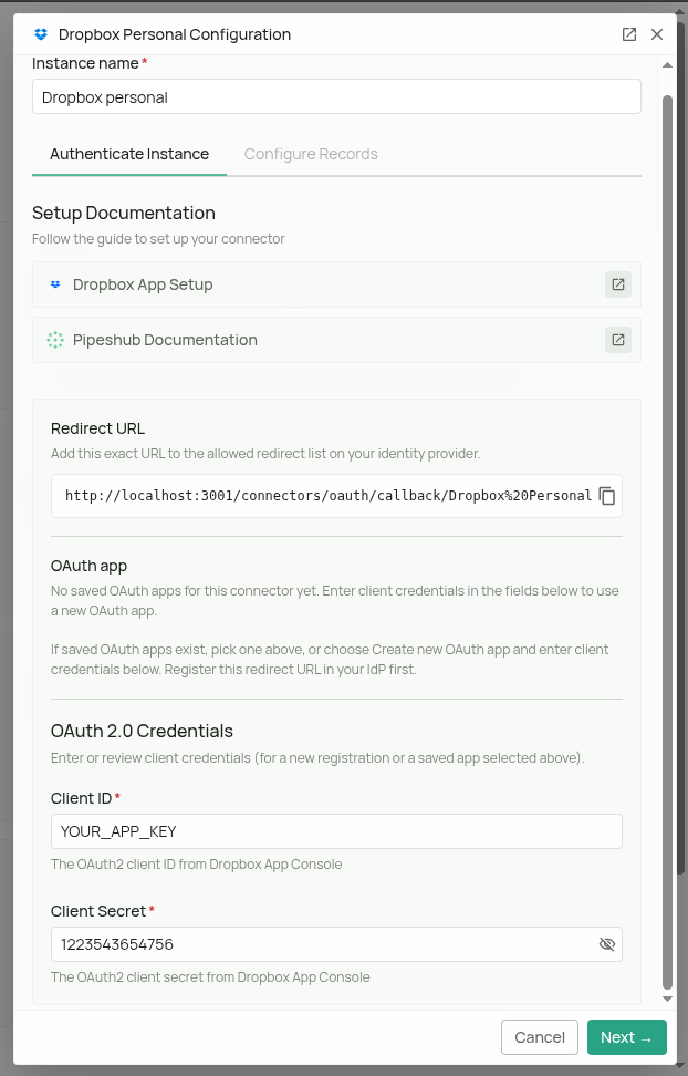 Dropbox Configuration