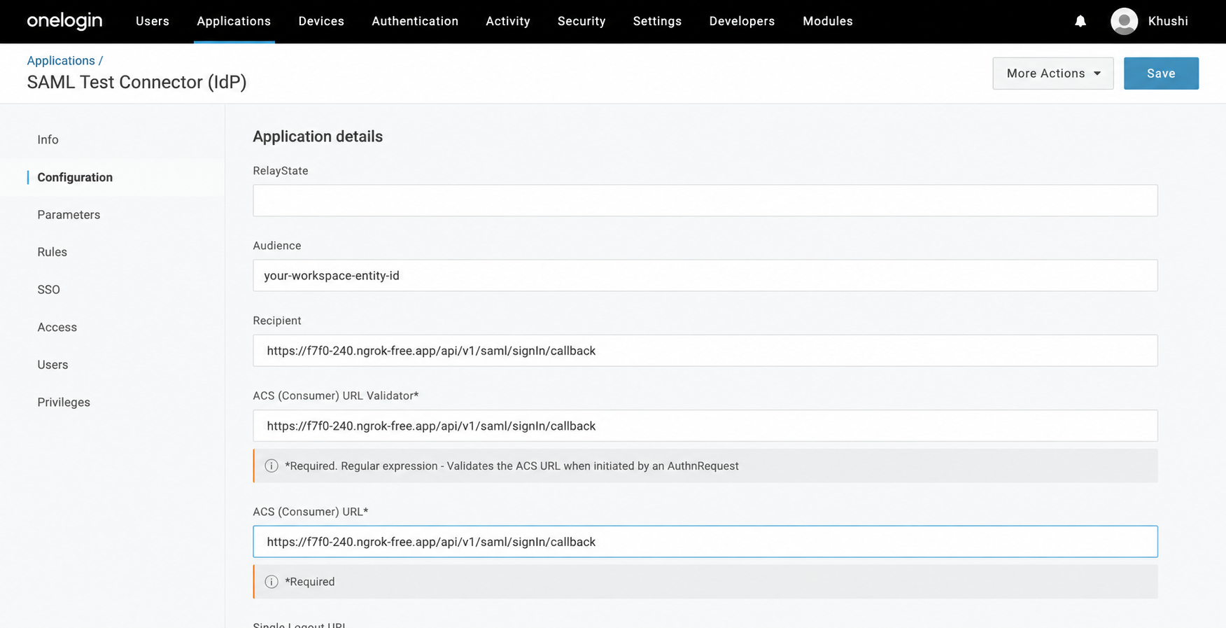 SAML-ACS-URL in OneLogin konfigurieren