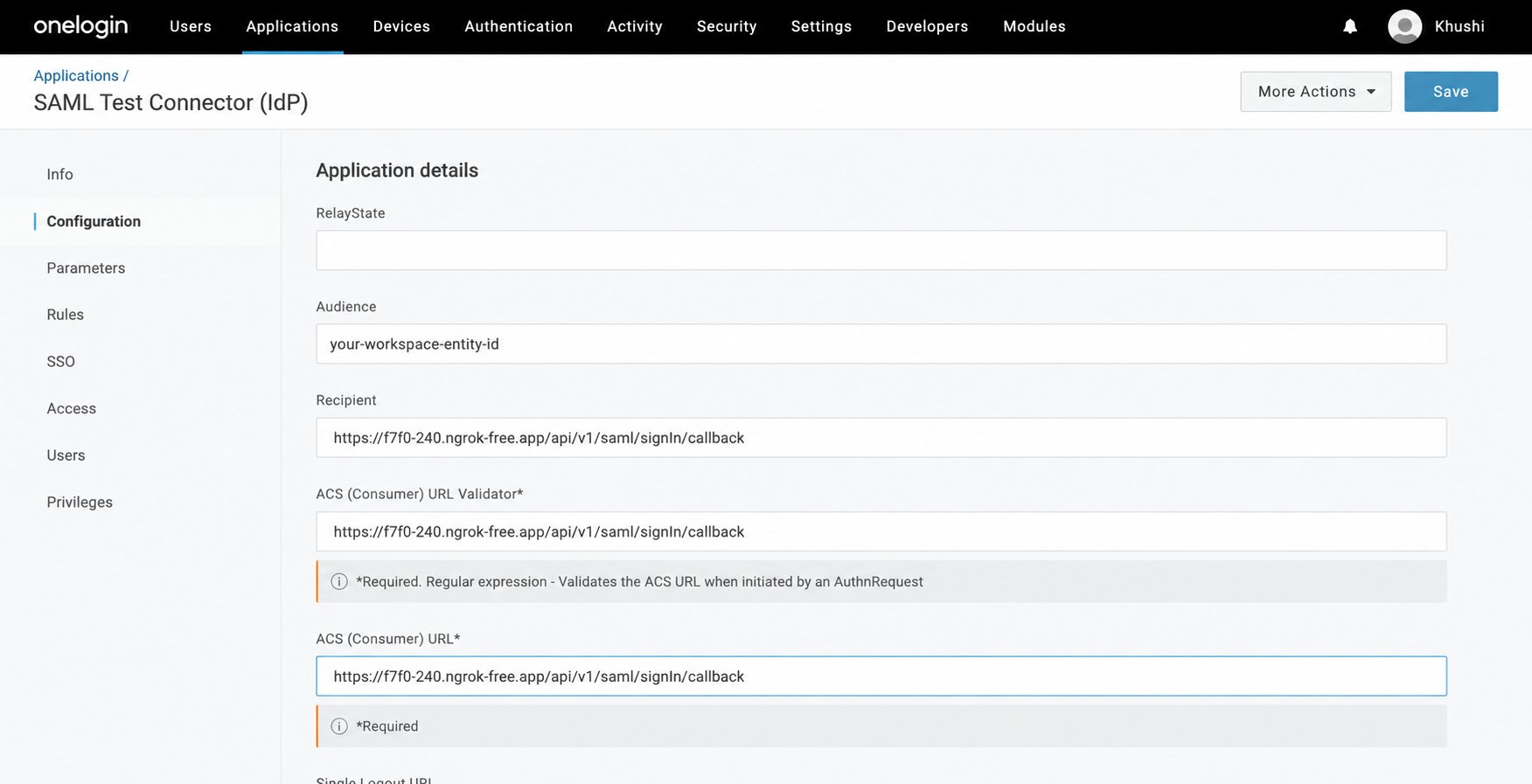 SAML-ACS-URL in OneLogin konfigurieren