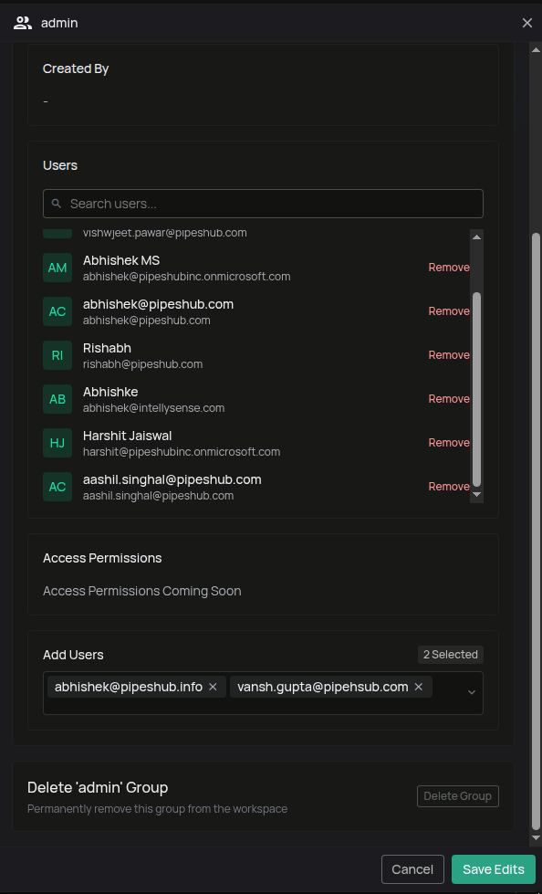 Adding existing users to a group from the group detail panel