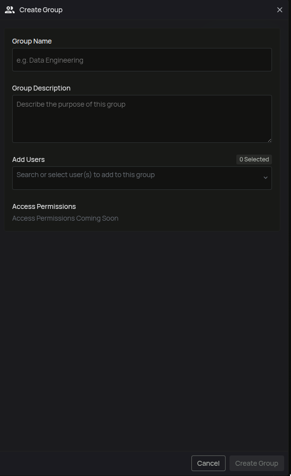 Create Group side panel